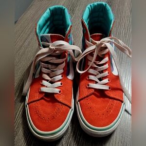 Vans Sk8 Hightop Shoes orange suede/teal & purple check. 4.5 mens 6 womens